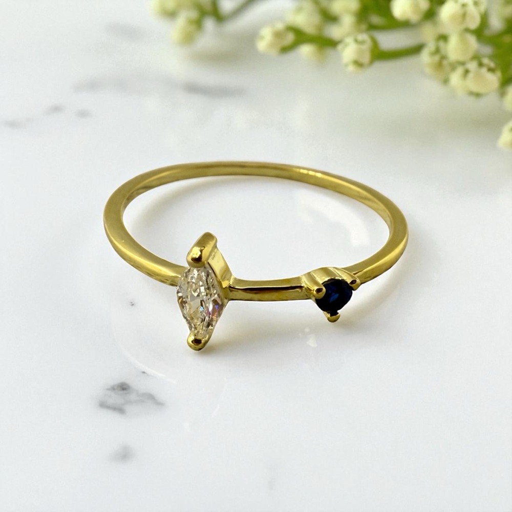 NWT Gold-Plated Sterling Silver Ring w/Clear & Blue CZ Stones, Size 6